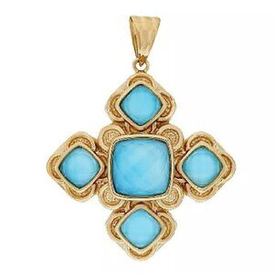 14K Yellow Gold Sleeping Beauty Turquoise Doublet Cross Pendant RARE andAMAZING!
